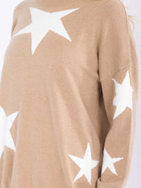 WOMEN'S LONG SLEEVE STARS PRINT PULLOVER SWEATER