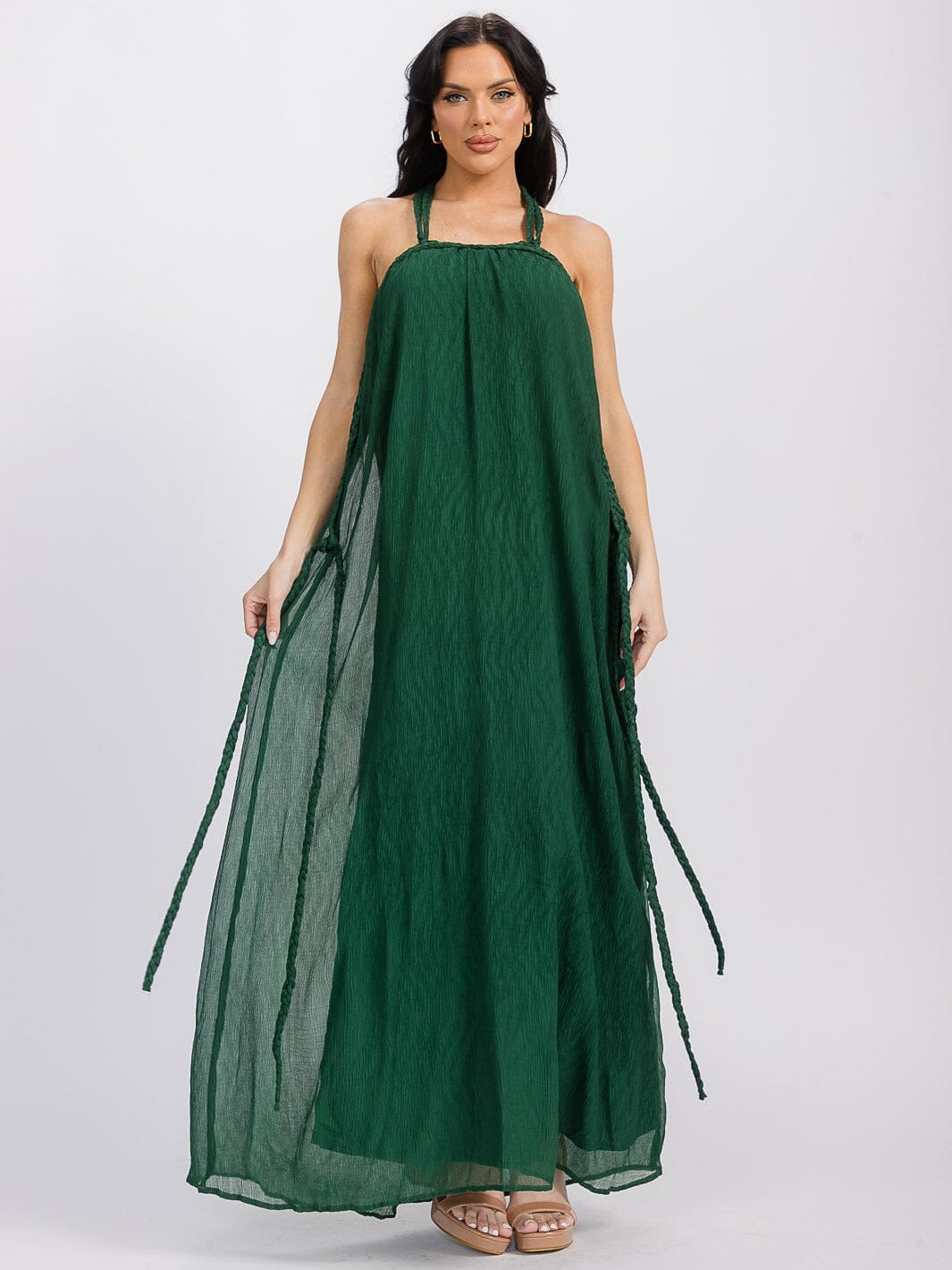 WOMEN'S SLEEVELESS OPEN BACK TRIM DETAILED MAXI DRESS