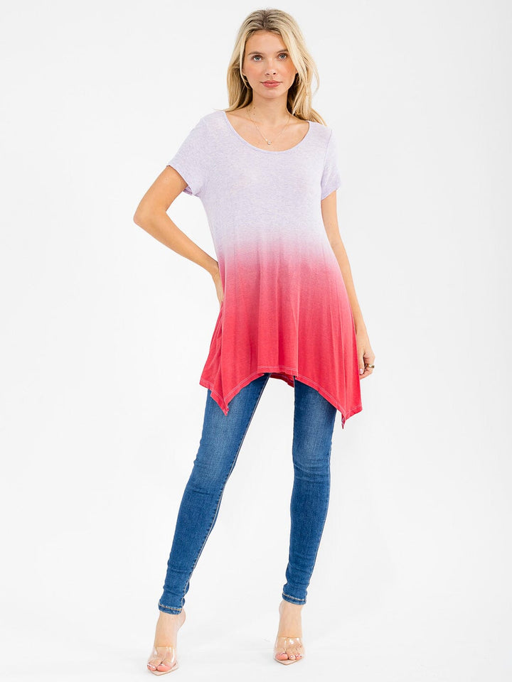 WOMEN'S SHORT SLEEVE V-NECK TUNIC COLORBLOCK BLOUSE