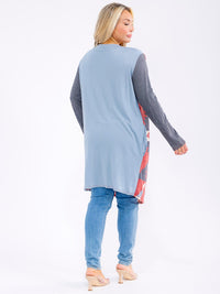 PLUS SIZE LONG SLEEVE OPEN FRONT POCKETS MULTI PRINT CARDIGAN