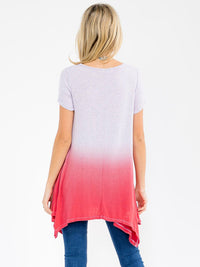 WOMEN'S SHORT SLEEVE V-NECK TUNIC COLORBLOCK BLOUSE