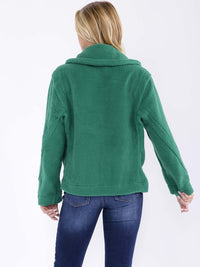 WOMEN'S LONG SLEEVE BUTTON CLOSURE FRONT POCKETS SHERPA JACKET