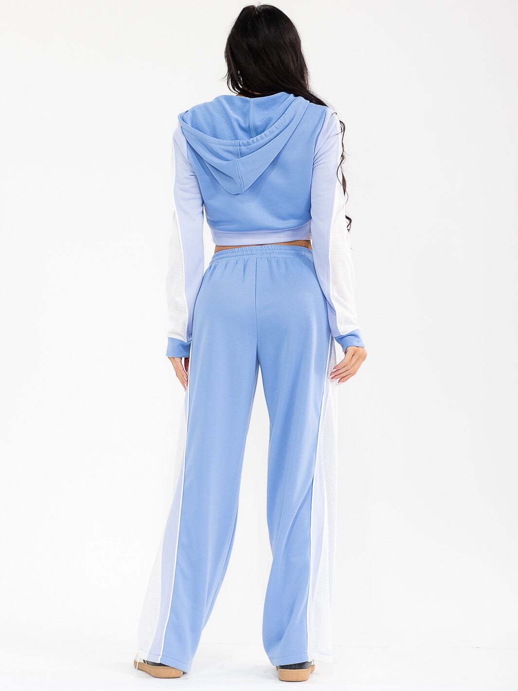 WOMEN'S HOODED CROP SWEATER & ELASTIC WAIST PANTS CONTRAST COLORBLOCK 2PC. SET