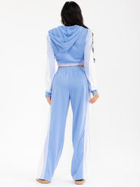 WOMEN'S HOODED CROP SWEATER & ELASTIC WAIST PANTS CONTRAST COLORBLOCK 2PC. SET