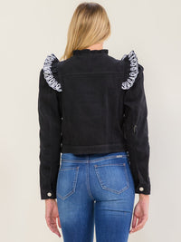 WOMEN'S LONG SLEEVE BUTTON UP RUFFLE EMBROIDERY DETAILED JACKET
