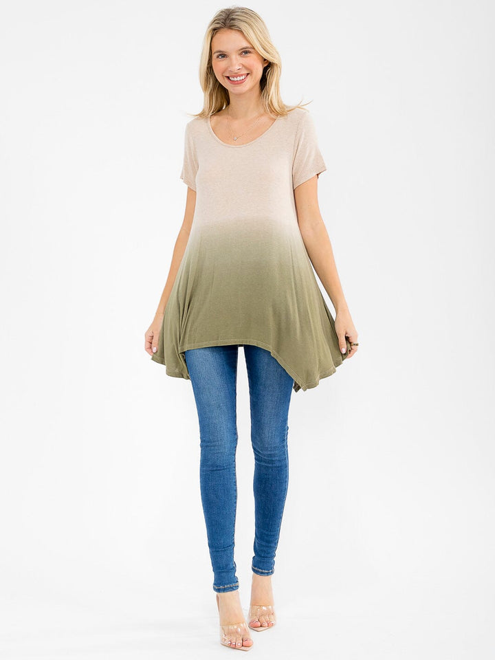 WOMEN'S SHORT SLEEVE V-NECK TUNIC COLORBLOCK BLOUSE