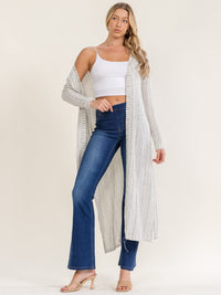 WOMEN'S LONG SLEEVE OPEN FRONT COLORBLOCK STRIPES CARDIGAN