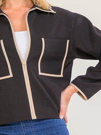 WOMEN'S LONG SLEEVE ZIP UP FRONT POCKETS BLAZER