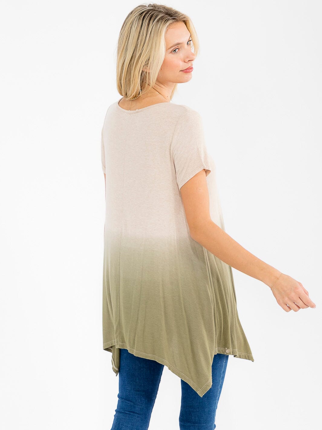 WOMEN'S SHORT SLEEVE V-NECK TUNIC COLORBLOCK BLOUSE