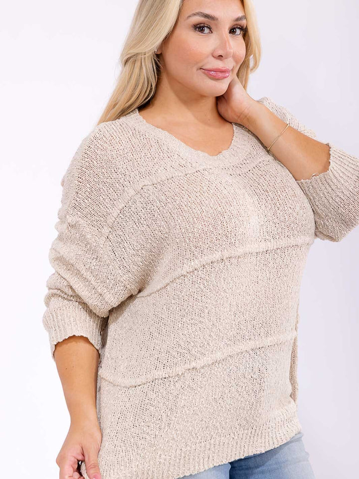 PLUS SIZE LONG SLEEVE KNIT PULLOVER SWEATER