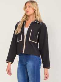 WOMEN'S LONG SLEEVE ZIP UP FRONT POCKETS BLAZER