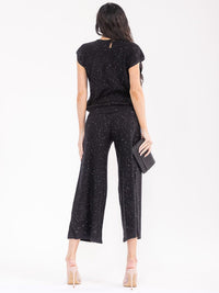 WOMEN'S SHORT SLEEVE TOP & ELASTIC WAIST PANTS SEQUINS DETAILED 2PC. SET