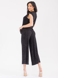 WOMEN'S ELASTIC WAIST WIDE LEG SEQUINS DETAILED PANTS