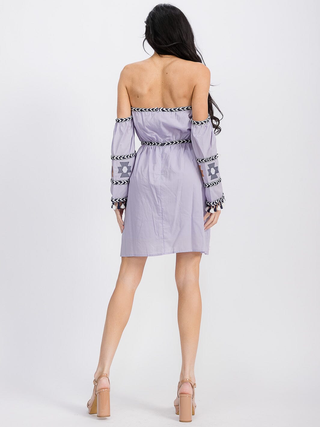 WOMEN'S COLD SHOULDER LONG SLEEVE EMBROIDERY DETAILED MINI DRESS