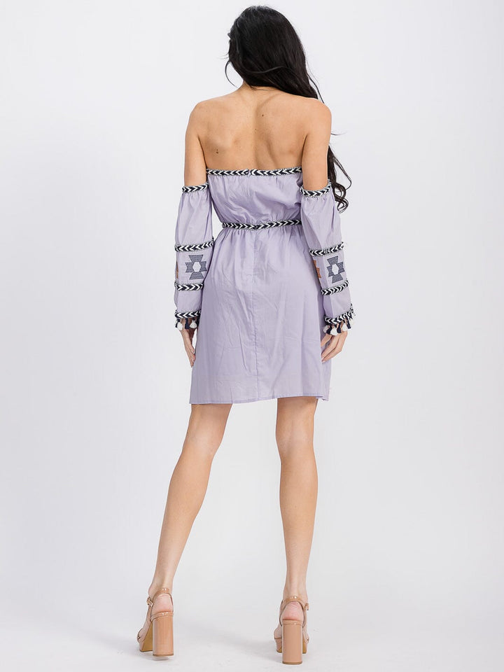 WOMEN'S COLD SHOULDER LONG SLEEVE EMBROIDERY DETAILED MINI DRESS