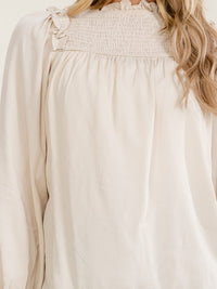 WOMEN'S LONG SLEEVE SMOCK NECKLINE BLOUSE