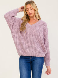 WOMEN'S LONG SLEEVE V-NECK KNIT PULLOVER SWEATER