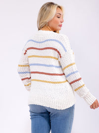PLUS SIZE LONG SLEEVE COLORBLOCK STRIPES KNIT PULLOVER SWEATER
