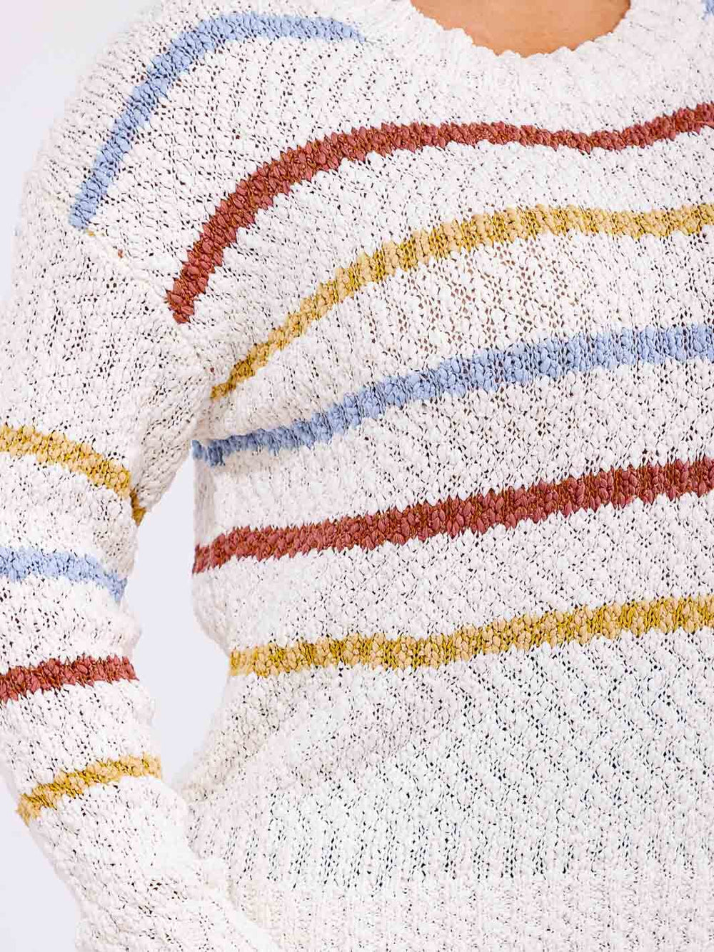 PLUS SIZE LONG SLEEVE COLORBLOCK STRIPES KNIT PULLOVER SWEATER