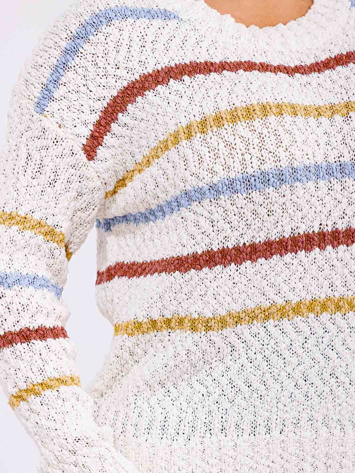 PLUS SIZE LONG SLEEVE COLORBLOCK STRIPES KNIT PULLOVER SWEATER
