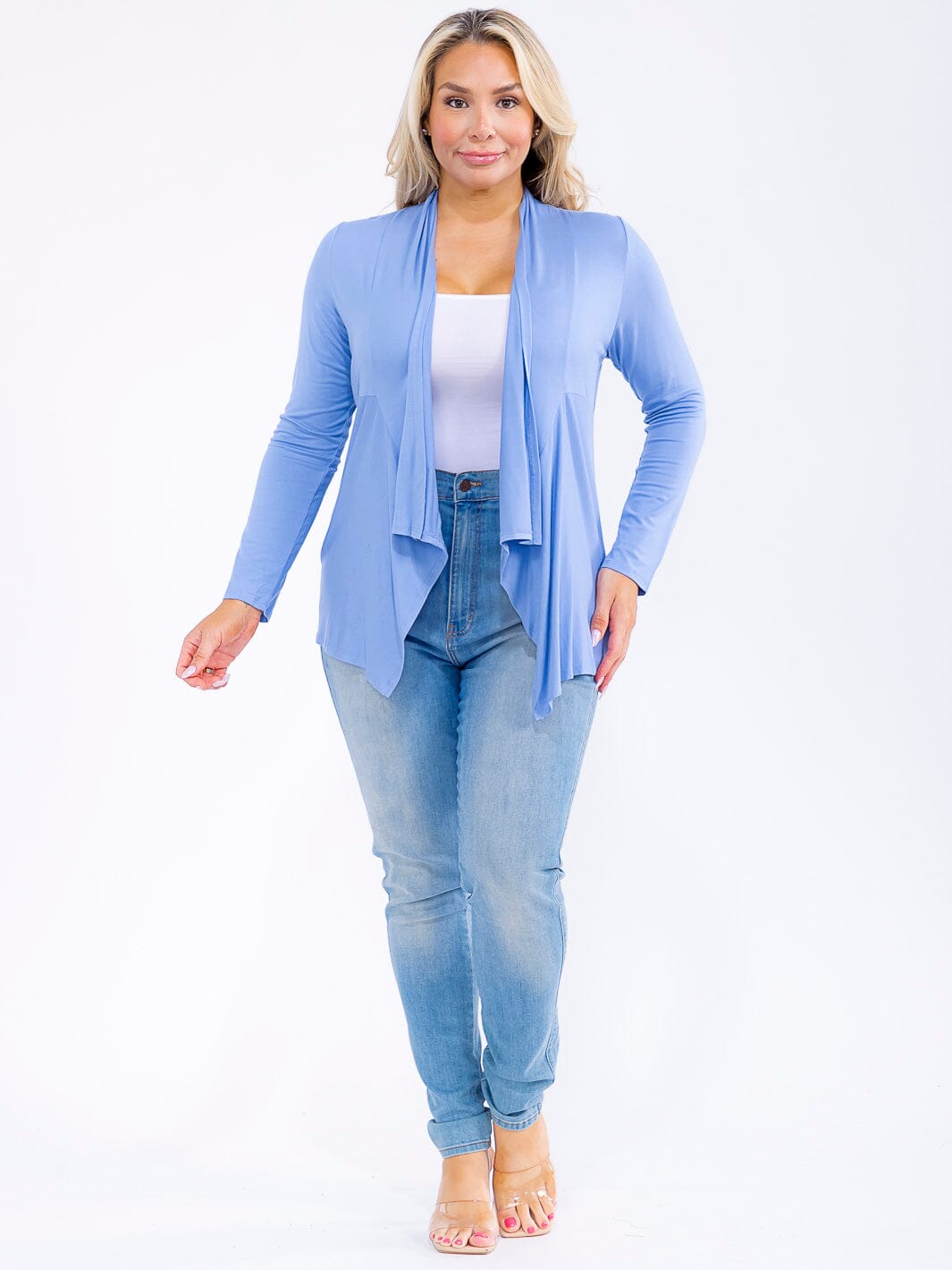PLUS SIZE LONG SLEEVE OPEN FRONT CARDIGAN