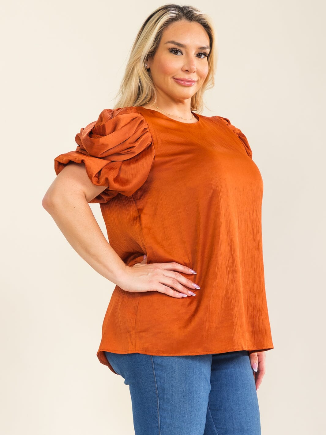 ENTRO PLUS SIZE SHORT PUFF SLEEVE BLOUSE