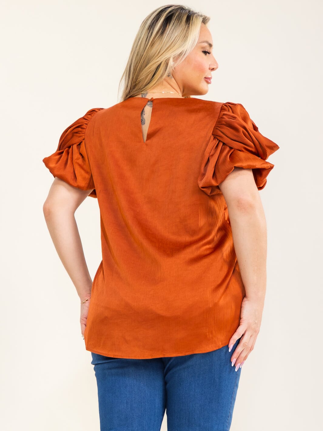 ENTRO PLUS SIZE SHORT PUFF SLEEVE BLOUSE