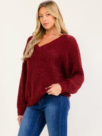WOMEN'S LONG SLEEVE V-NECK KNIT PULLOVER SWEATER