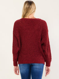WOMEN'S LONG SLEEVE V-NECK KNIT PULLOVER SWEATER