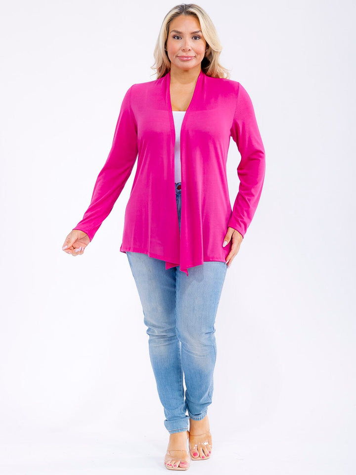 PLUS SIZE LONG SLEEVE OPEN FRONT SOLID CARDIGAN