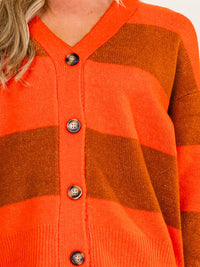 WOMEN'S LONG SLEEVE V-NECK BUTTON UP COLORBLOCK STRIPES SWEATER