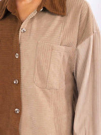 WOMEN'S LONG SLEEVE BUTTON CLOSURE POCKET COLORBLOCK CORDUROY SHACKET