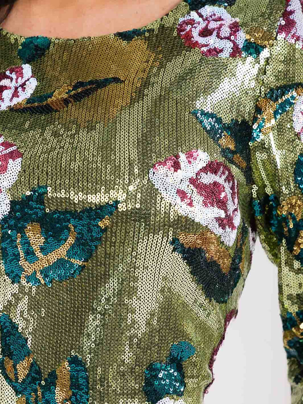 WOMEN'S LONG SLEEVE FLORAL SEQUINS BODYCON MINI DRESS