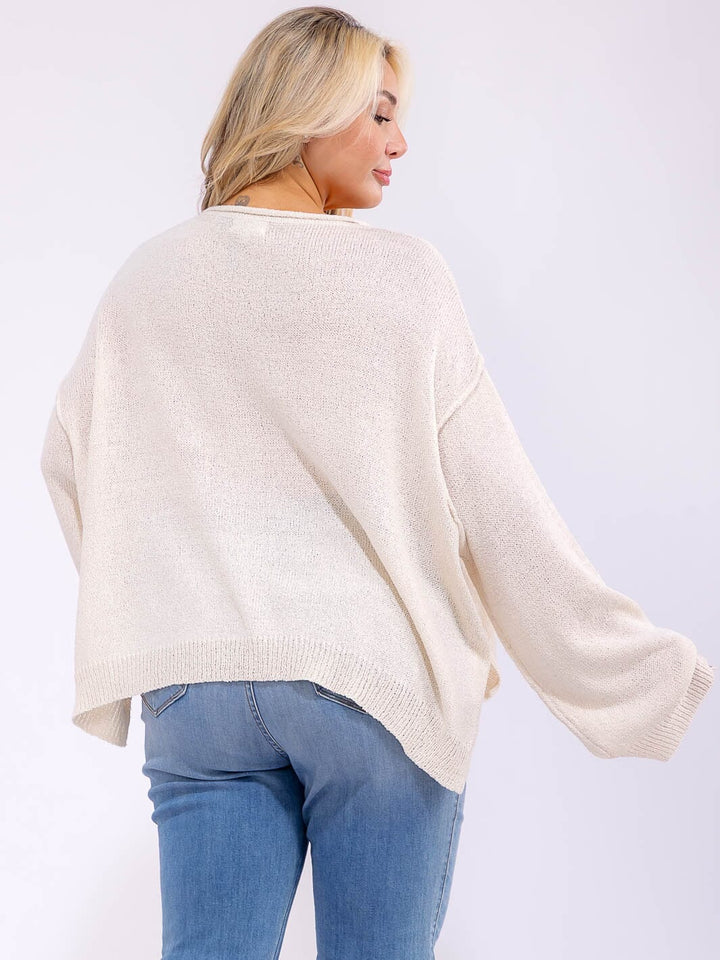 PLUS SIZE LONG SLEEVE FRONT POCKET KNIT PULLOVER SWEATER