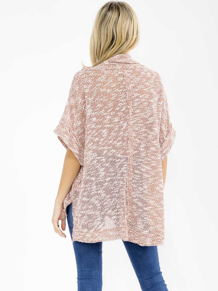 WOMEN'S SHORT SLEEVE TURTLE NECK HIGH-LOW TUNIC BLOUSE