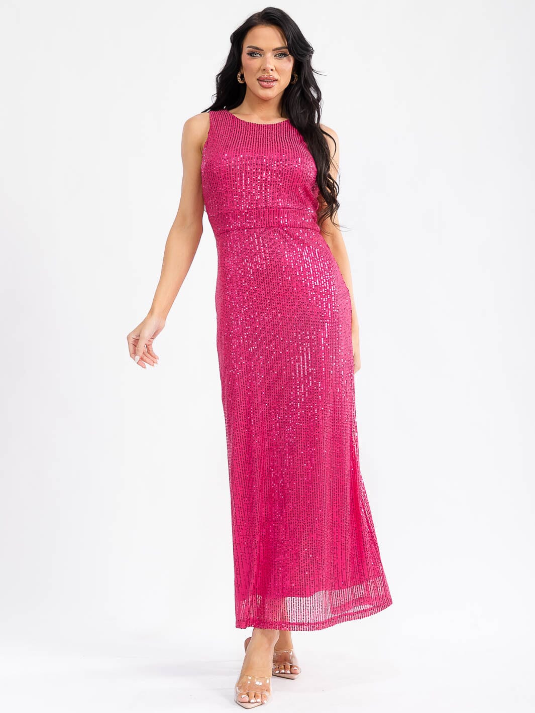 WOMEN'S SLEEVELESS BODYCON SEQUINS MAXI DRESS