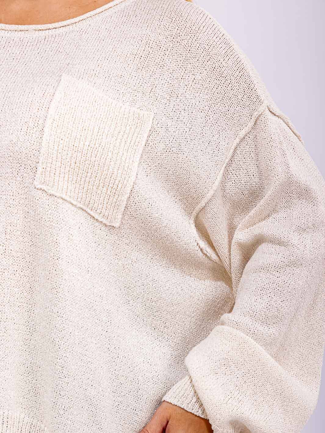 PLUS SIZE LONG SLEEVE FRONT POCKET KNIT PULLOVER SWEATER