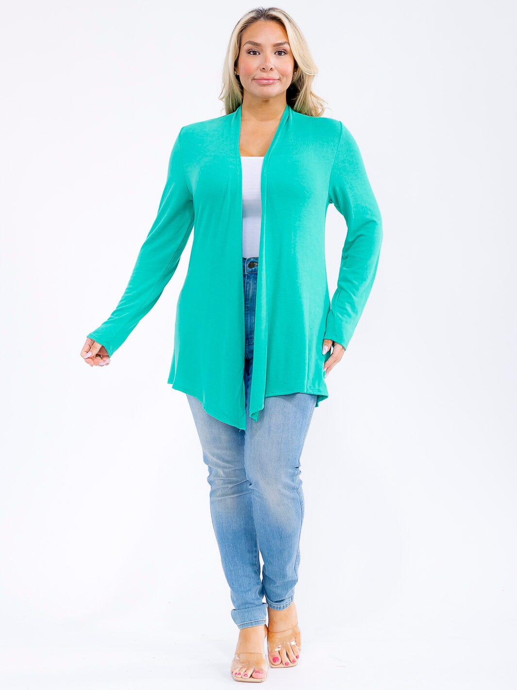 PLUS SIZE LONG SLEEVE OPEN FRONT SOLID CARDIGAN
