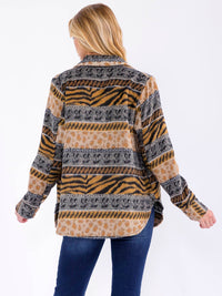 WOMEN'S LONG SLEEVE BUTTON CLOSURE MULTI PRINT SHACKET