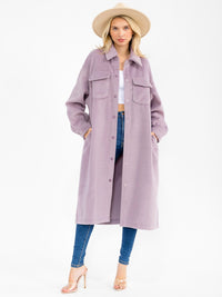 WOMEN'S LONG SLEEVE BUTTON CLOSURE FRONT POCKETS COAT