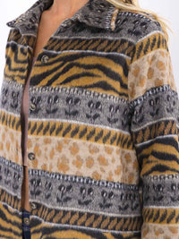 WOMEN'S LONG SLEEVE BUTTON CLOSURE MULTI PRINT SHACKET