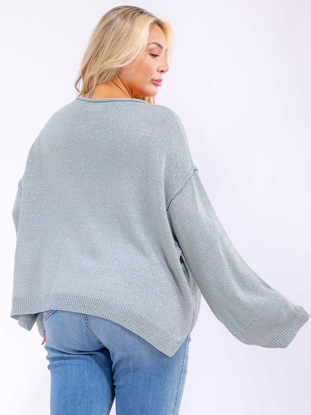 PLUS SIZE LONG SLEEVE FRONT POCKET KNIT PULLOVER SWEATER