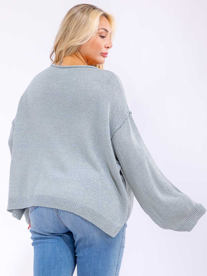 PLUS SIZE LONG SLEEVE FRONT POCKET KNIT PULLOVER SWEATER
