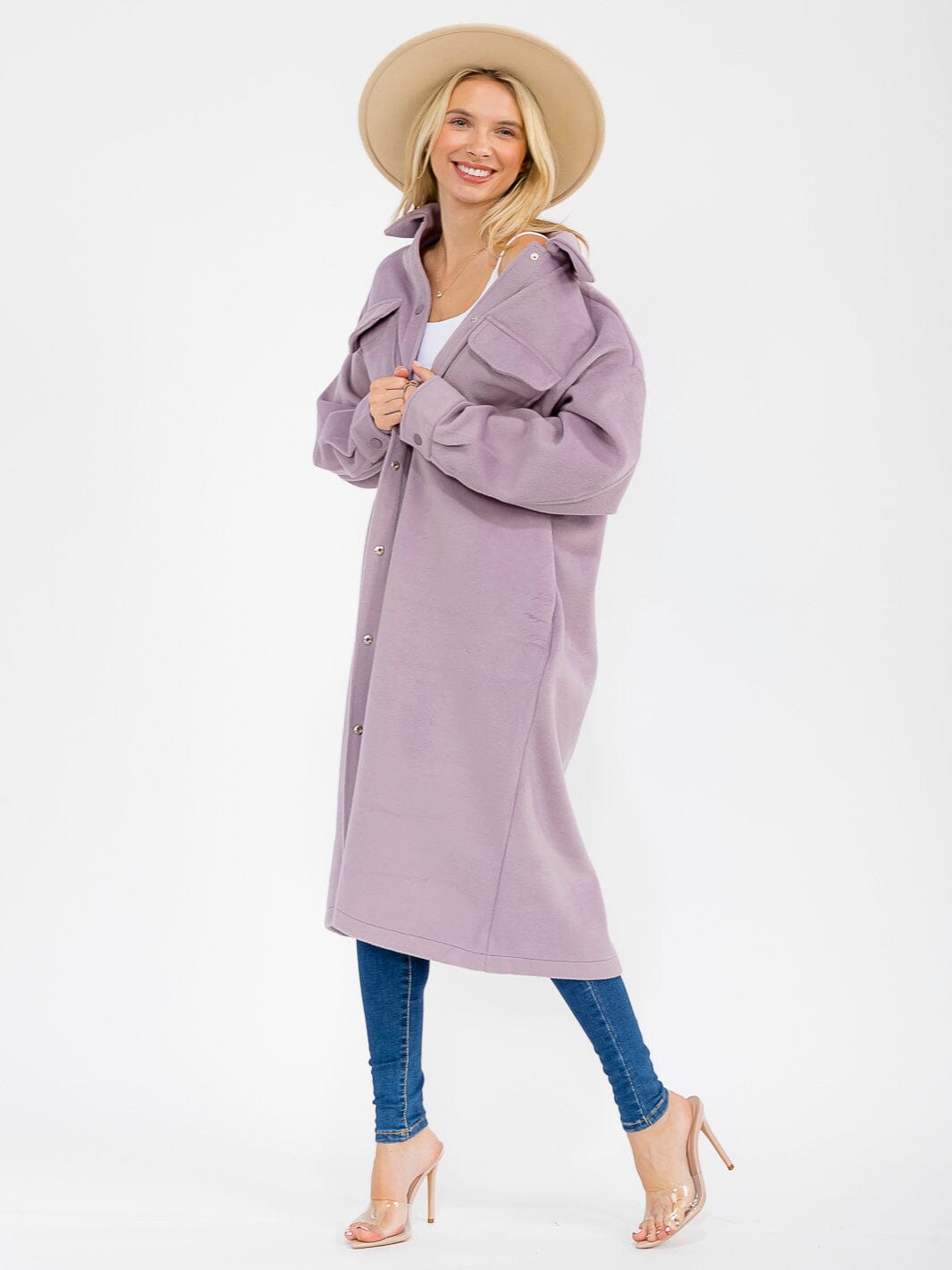 WOMEN'S LONG SLEEVE BUTTON CLOSURE FRONT POCKETS COAT