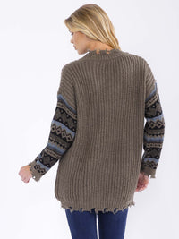 WOMEN'S LONG SLEEVE V-NECK RAW EDGE PULLOVER KNIT SWEATER