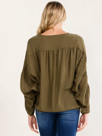 WOMEN'S LONG SLEEVE V-NECK ELASTIC WAIST BLOUSE