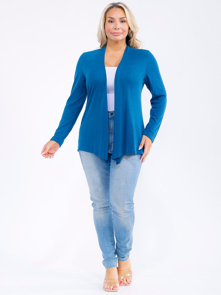 PLUS SIZE LONG SLEEVE OPEN FRONT SOLID CARDIGAN