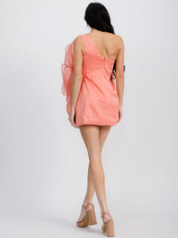 WOMEN'S SLEEVELESS ONE SHOULDER FLOWER DETAILED MINI DRESS
