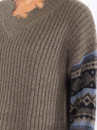 WOMEN'S LONG SLEEVE V-NECK RAW EDGE PULLOVER KNIT SWEATER