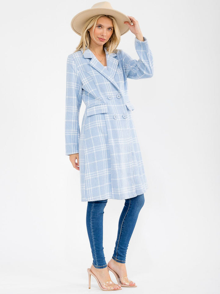 WOMEN'S LONG SLEEVE BUTTON CLOSURE PLAID COAT